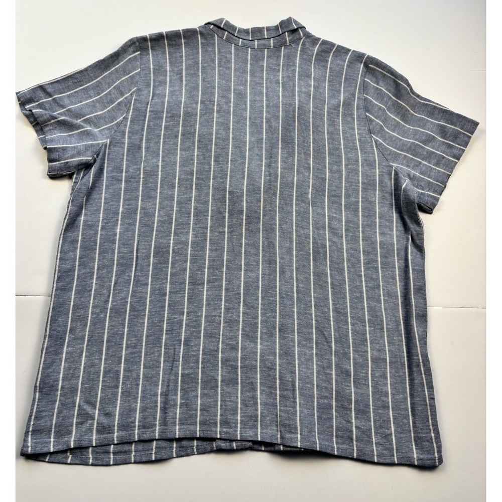 Hang Ten Button Front Shirt Womens Sz L Blue White Striped Coastal Linen Blend - Picture 5 of 9